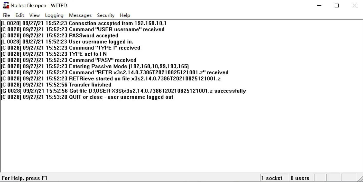 The FTP server window displays the download information