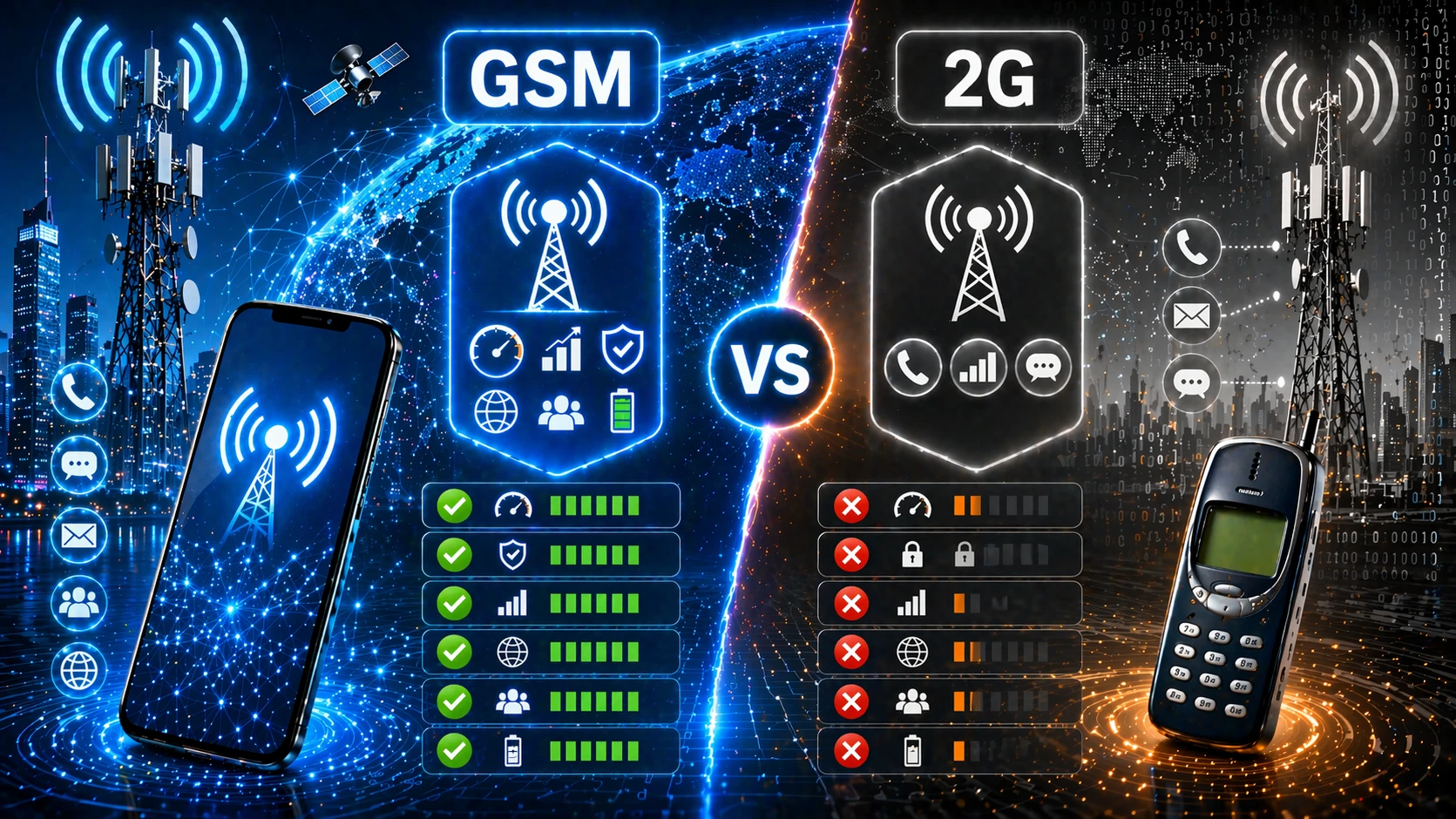 Comparison between GSM communication network and 2G network, Comparison between GSM communication network and 2G network,