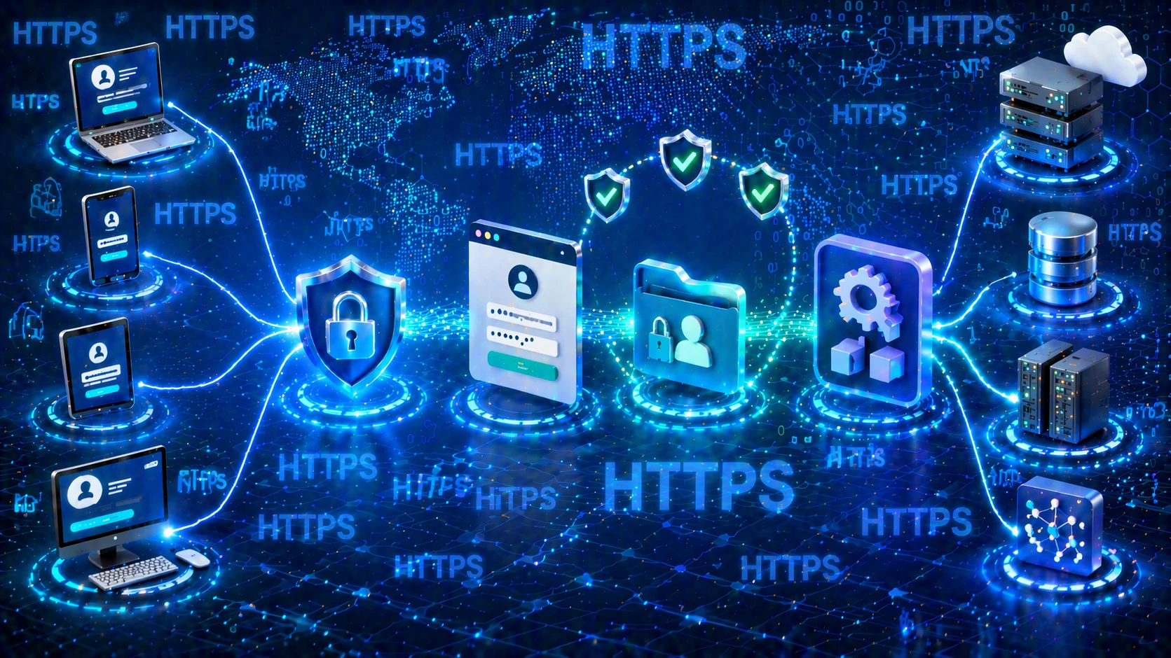  HTTPS is connected with the login page, management sessions, and communication before the API