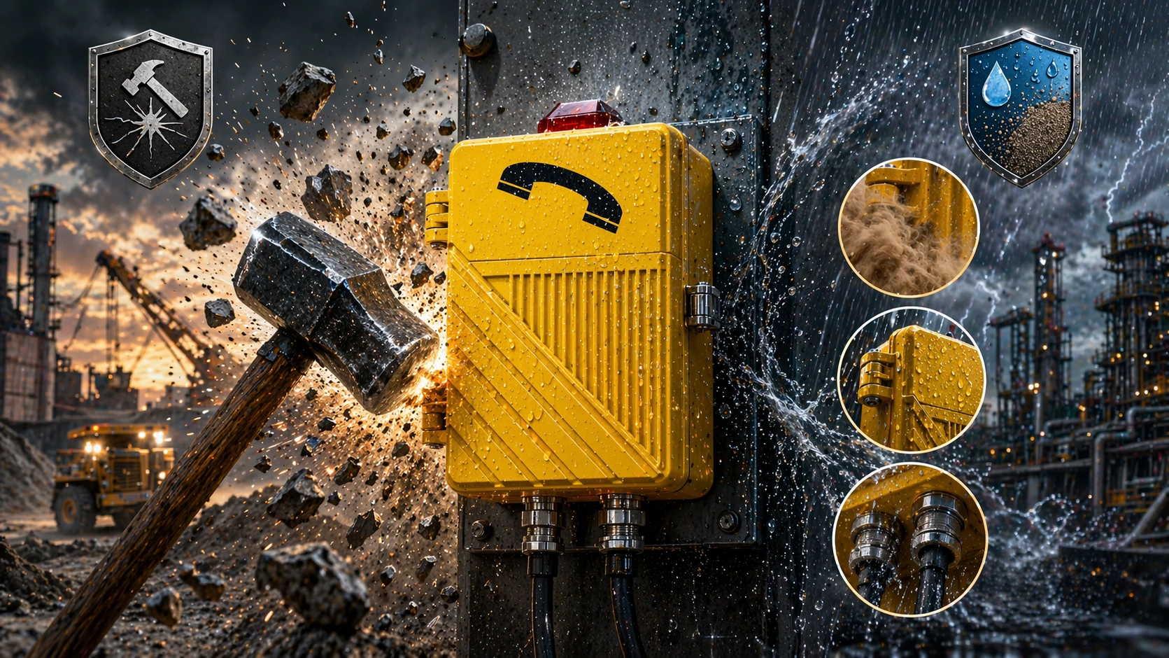 Industrial enclosure and wall-mounted communication equipment designed for IK10 mechanical impact resistance in public and harsh operating environments Industrial enclosure and wall-mounted communication equipment designed for IK10 mechanical impact resistance in public and harsh operating environments