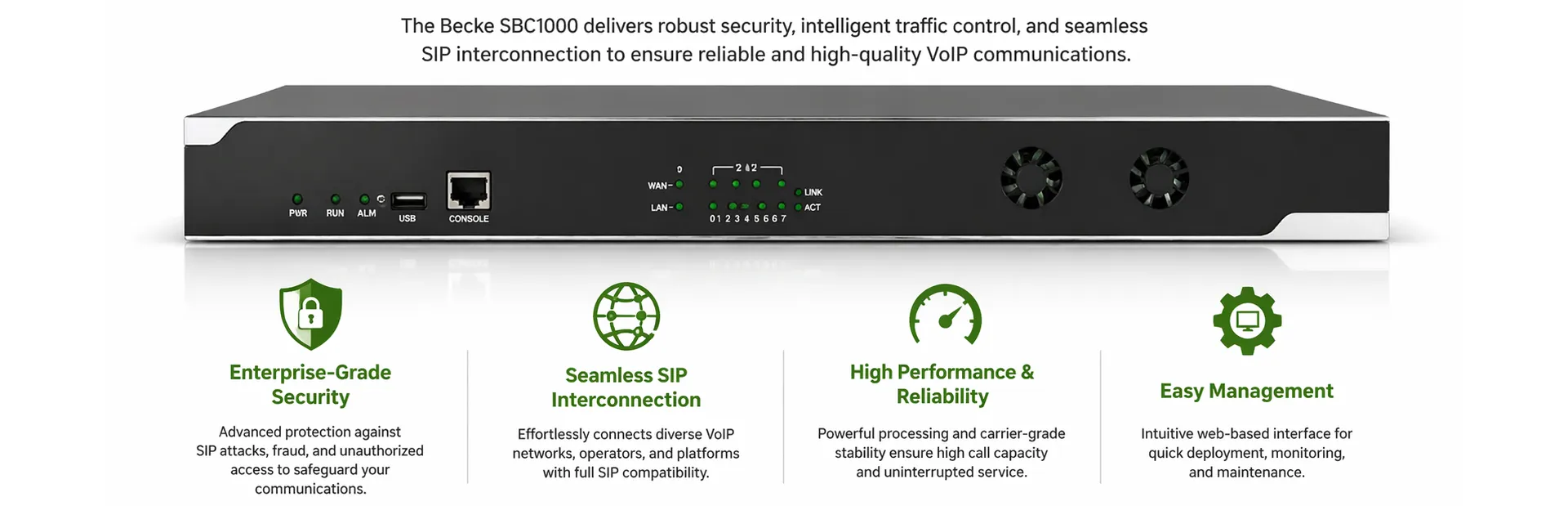 Becke SBC1000 Session Border Controller for enterprise-grade VoIP security and SIP interconnection