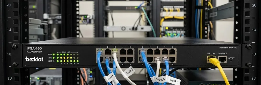 IPGA-16O FXO Gateway front view for analog trunk and SIP network integration