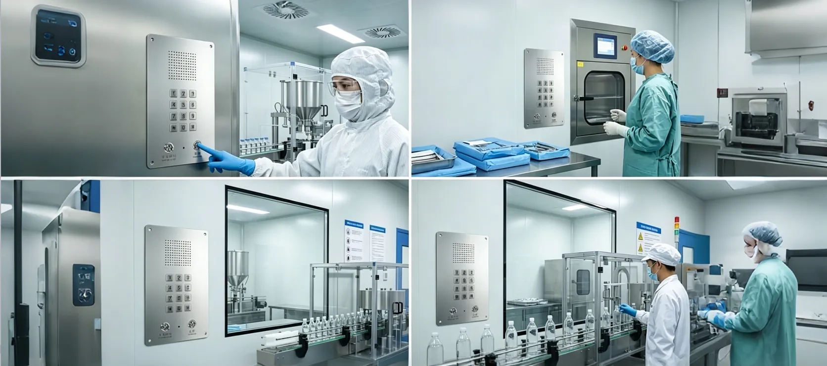 BT26 Cleanroom IP Handsfree Telephone installed in a pharmaceutical, medical, or food-grade cleanroom environment