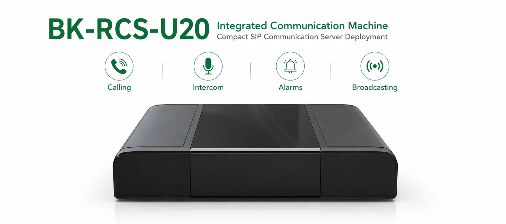 Front view of BK-RCS-U20 Integrated Communication Machine in a compact SIP communication server deployment