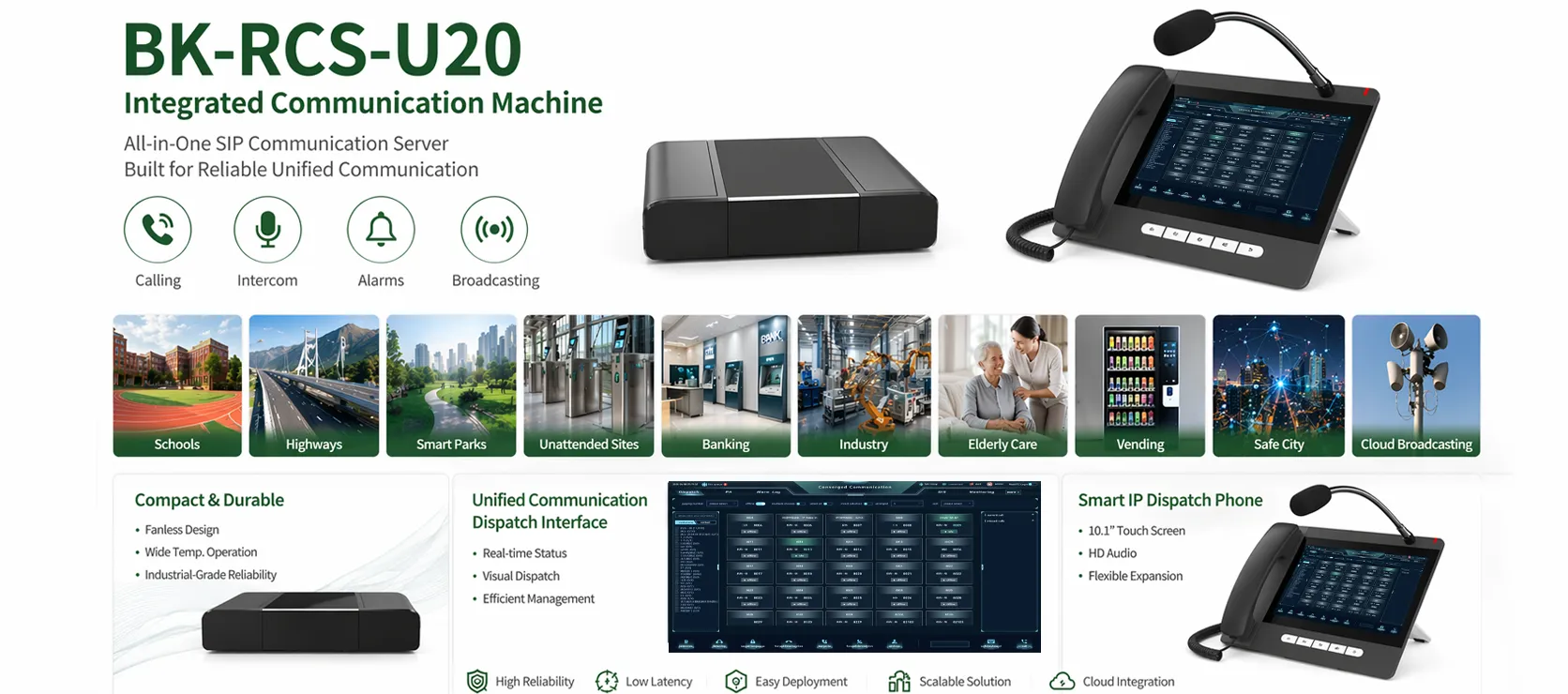 BK-RCS-U20 Integrated Communication Machine used in schools, highways, smart parks, unattended sites, banks, enterprises, elderly care, vending, safe city, and cloud broadcasting