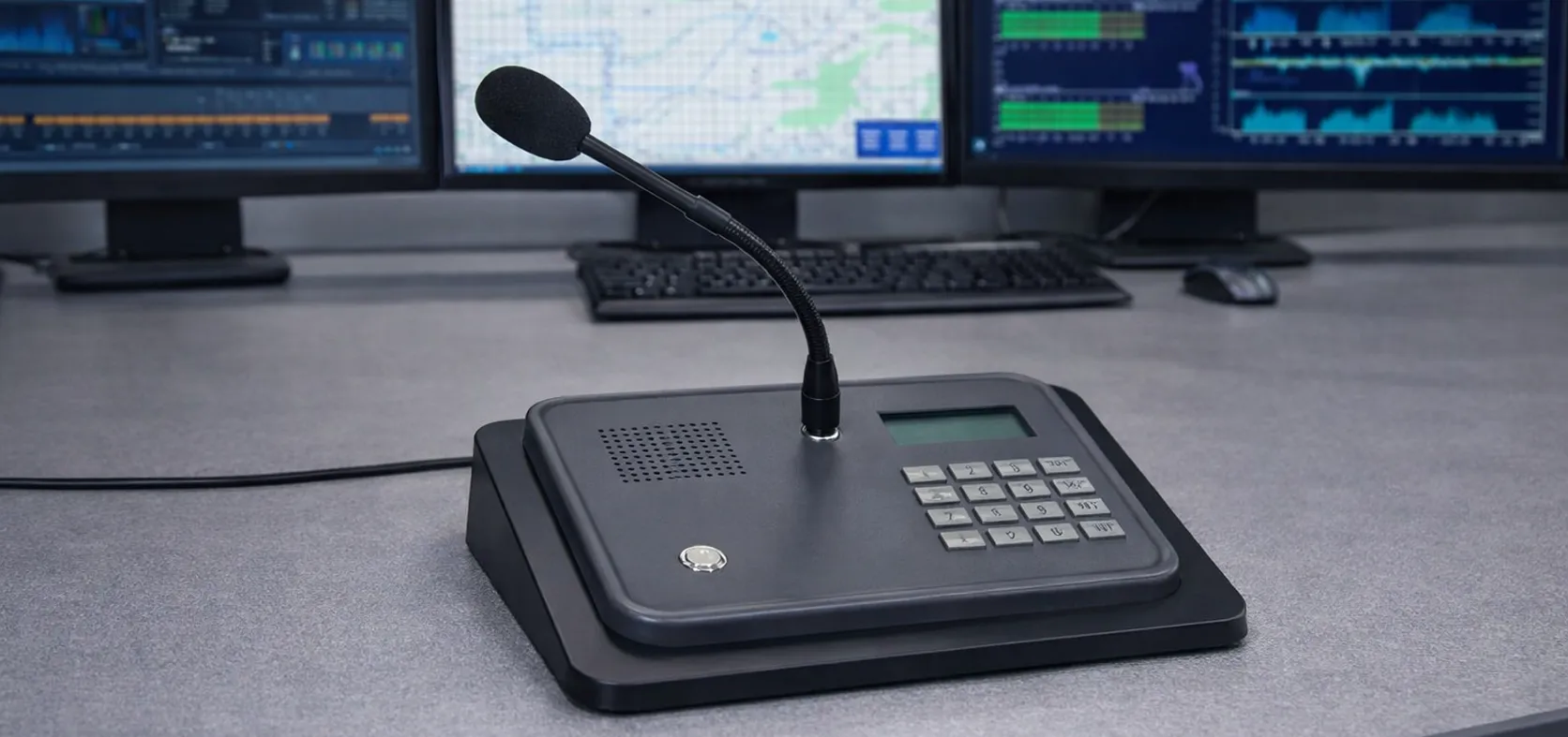 GP100 SIP microphone on a desktop for paging and intercom broadcasting