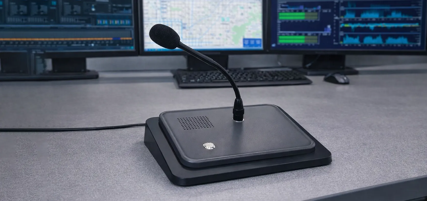GP100 Non-Keypad SIP Microphone on a clean desktop paging station