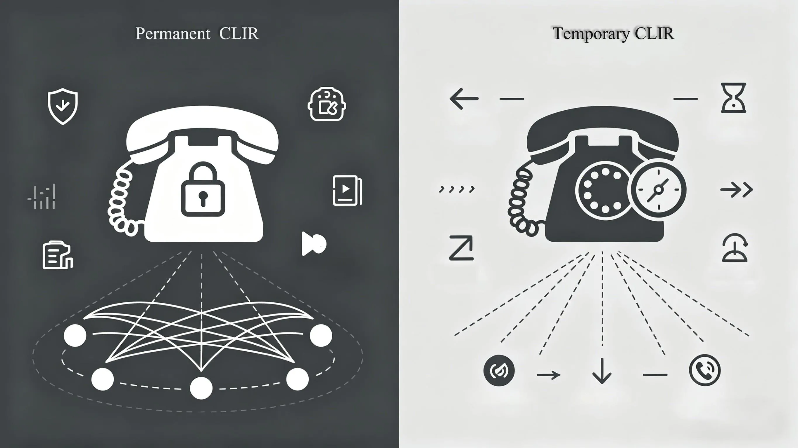 Comparison image showing permanent caller ID restriction and per-call caller ID restriction in enterprise and carrier environments Comparison image showing permanent caller ID restriction and per-call caller ID restriction in enterprise and carrier environments