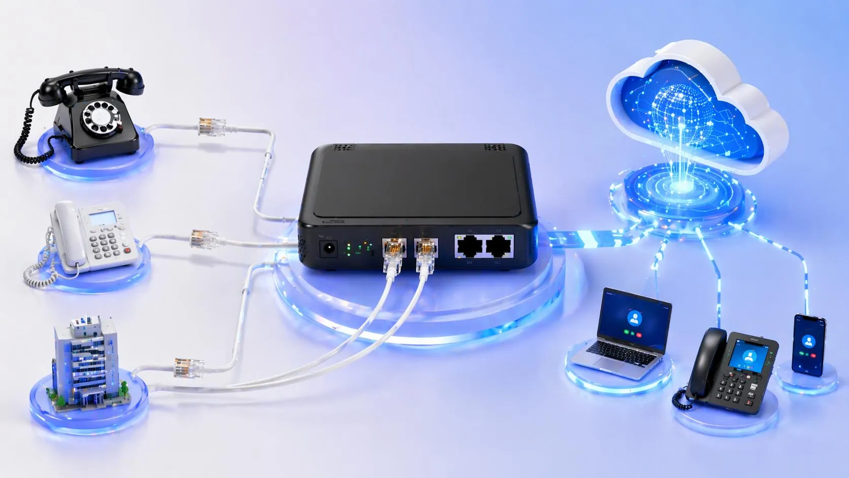 Telephone handset connected through an RJ11 cable in an office communication environment Telephone handset connected through an RJ11 cable in an office communication environment