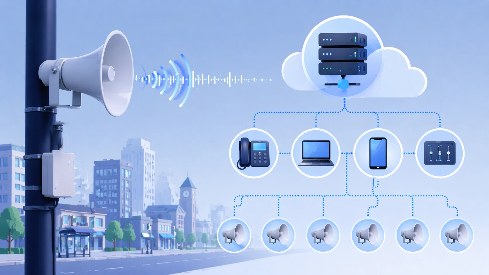 SIP speaker connected to an IP PBX or SIP server for paging and audio notification