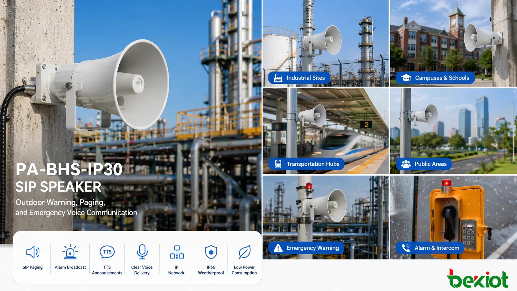 PA-BHS-IP30 SIP speaker used for outdoor warning, paging, and emergency voice communication