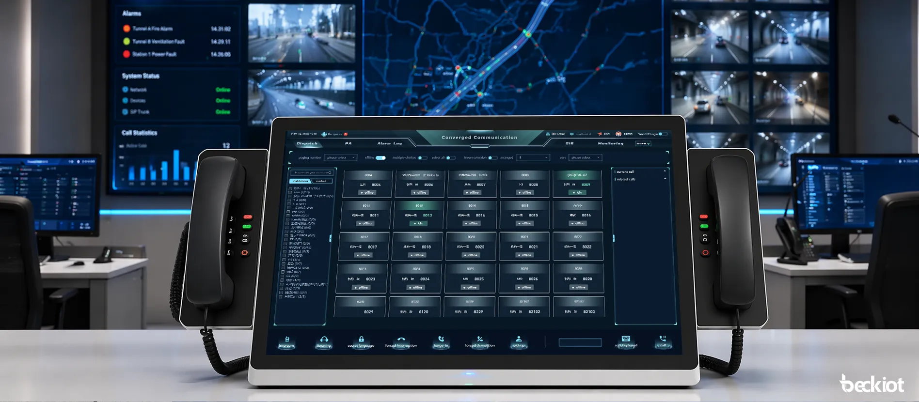 BK-DSC-236 IP Dispatch Console installed in a professional dispatch and command center environment