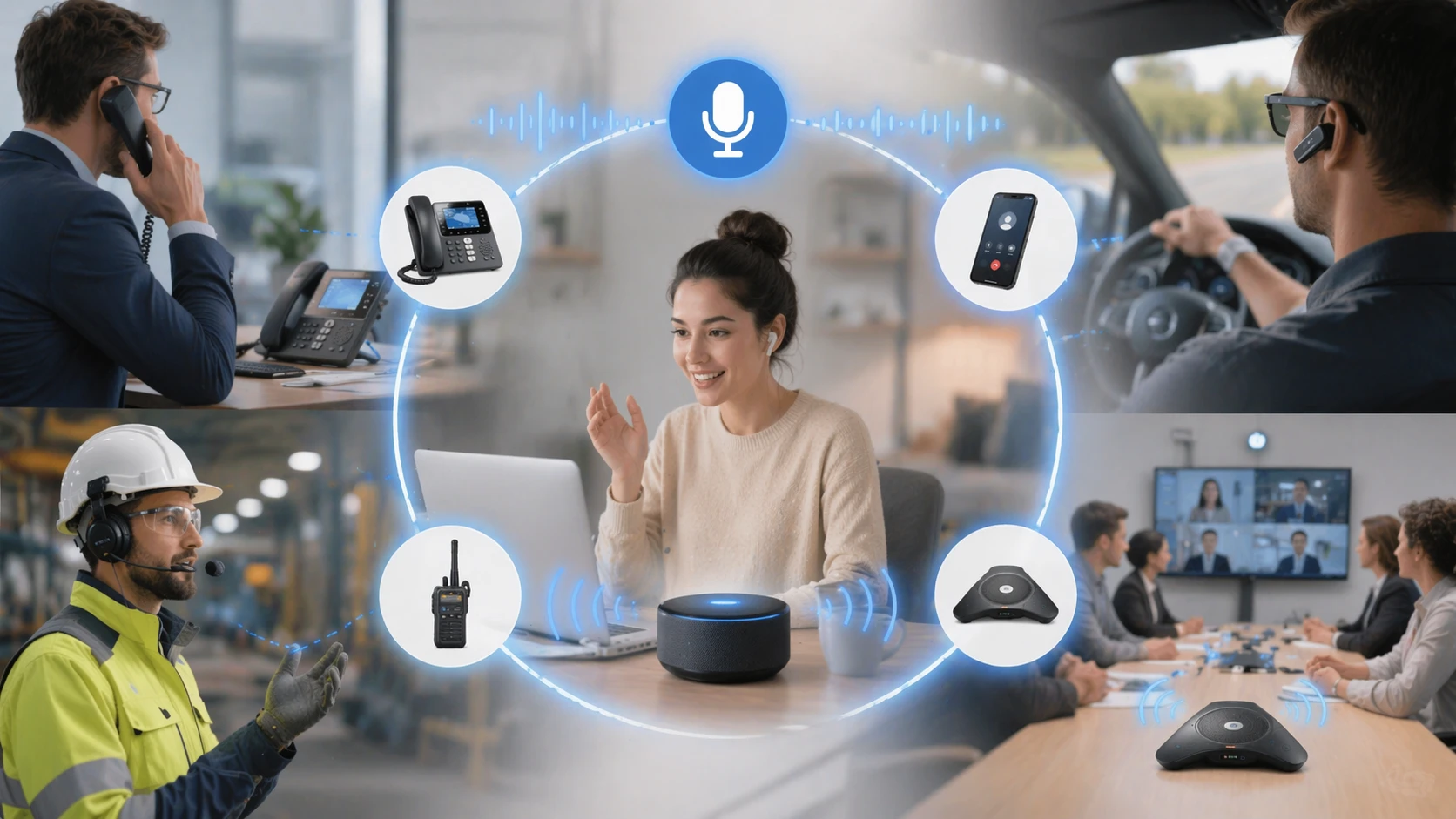 Hands-free communication improving safety collaboration and productivity in office and industrial environments