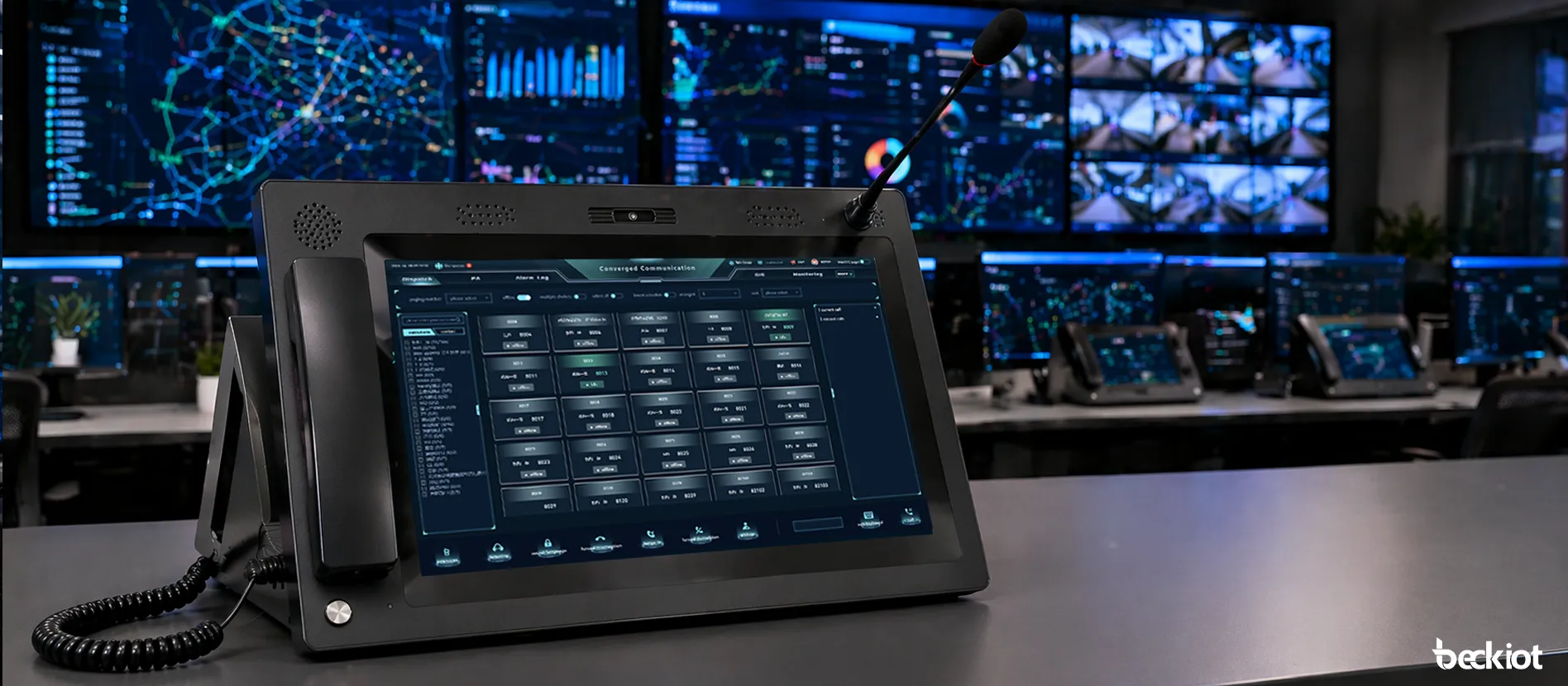 BK-DSC-173 IP Dispatch Console installed in a professional dispatch and control room environment