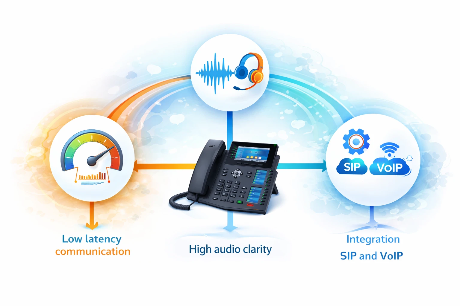 Professional voice endpoint demonstrating low-latency full duplex audio with echo cancellation and clear speech