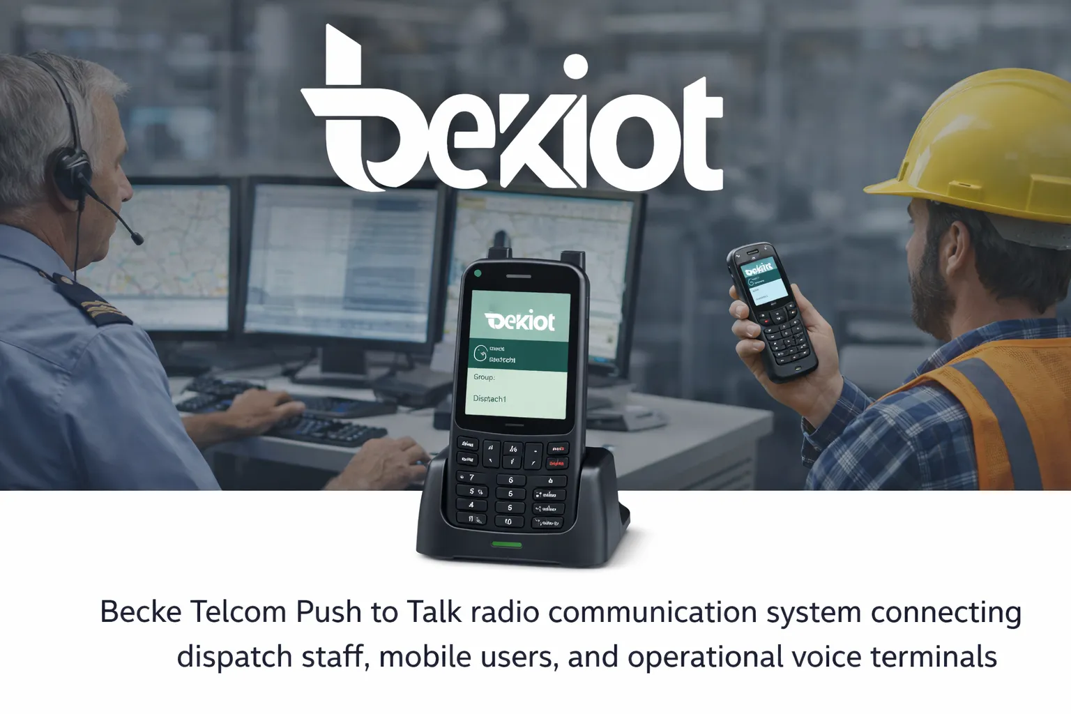 Becke Telcom Push to Talk radio communication system connecting dispatch staff, mobile users, and operational voice terminals