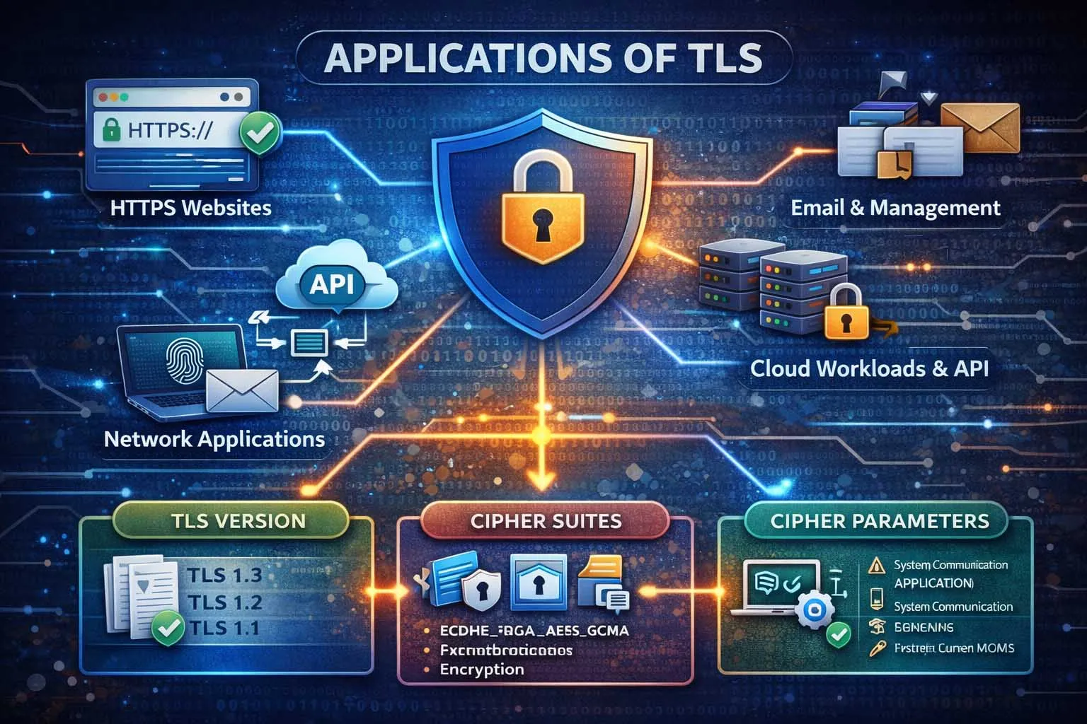TLS applications across HTTPS websites, APIs, email services, cloud workloads, remote management interfaces, and machine-to-machine communications.