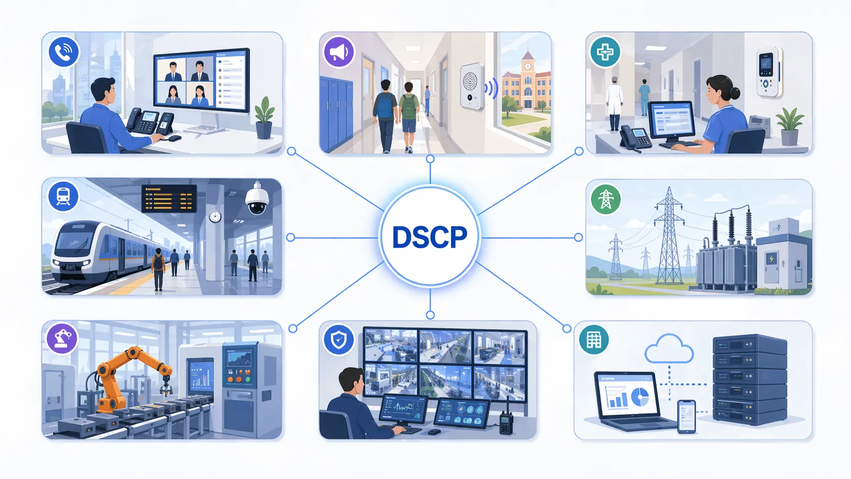 DSCP supporting QoS for industrial voice, paging, monitoring, and operational network traffic