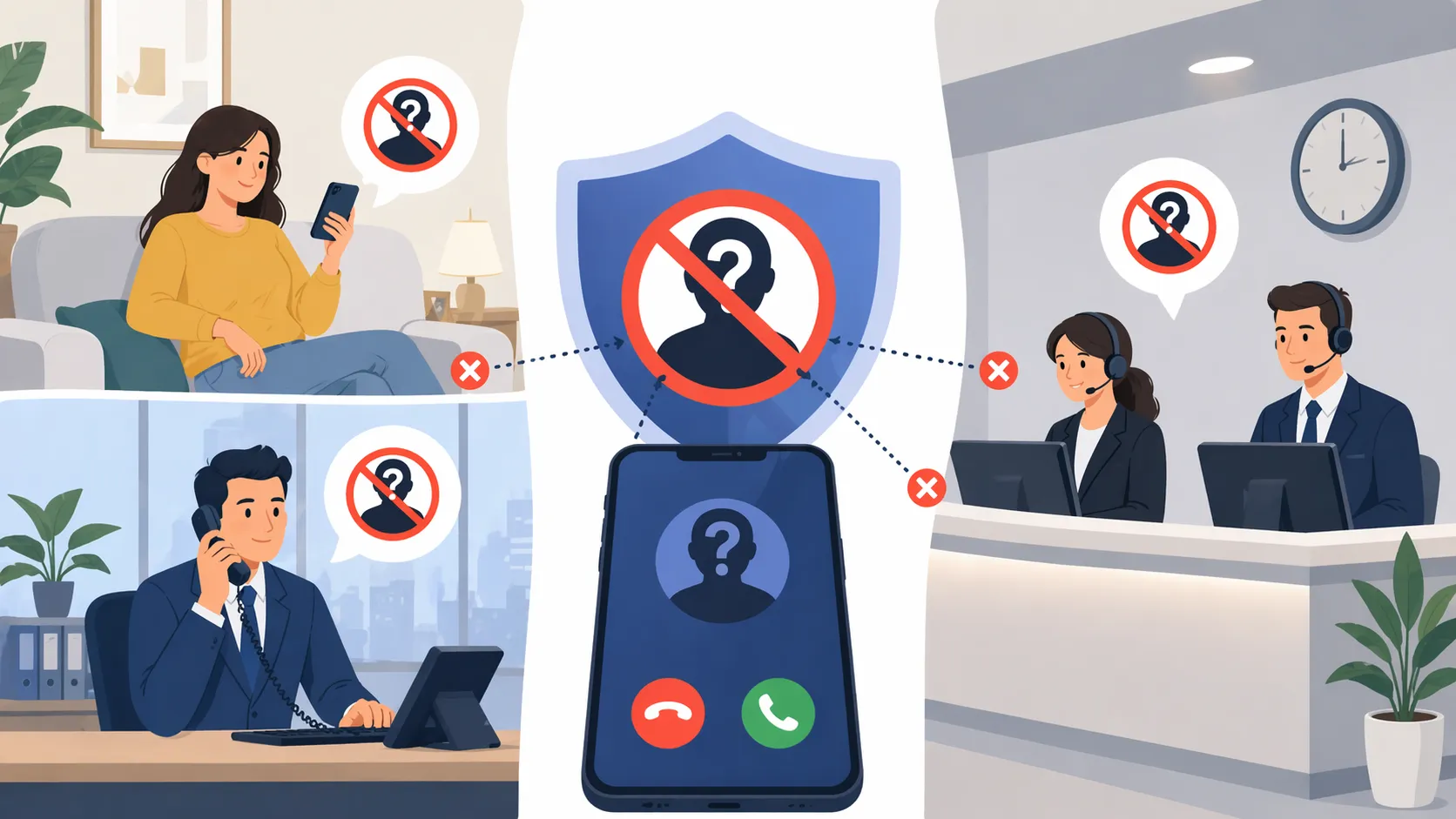 Office desk phones using Anonymous Call Rejection to prevent private number calls from interrupting staff