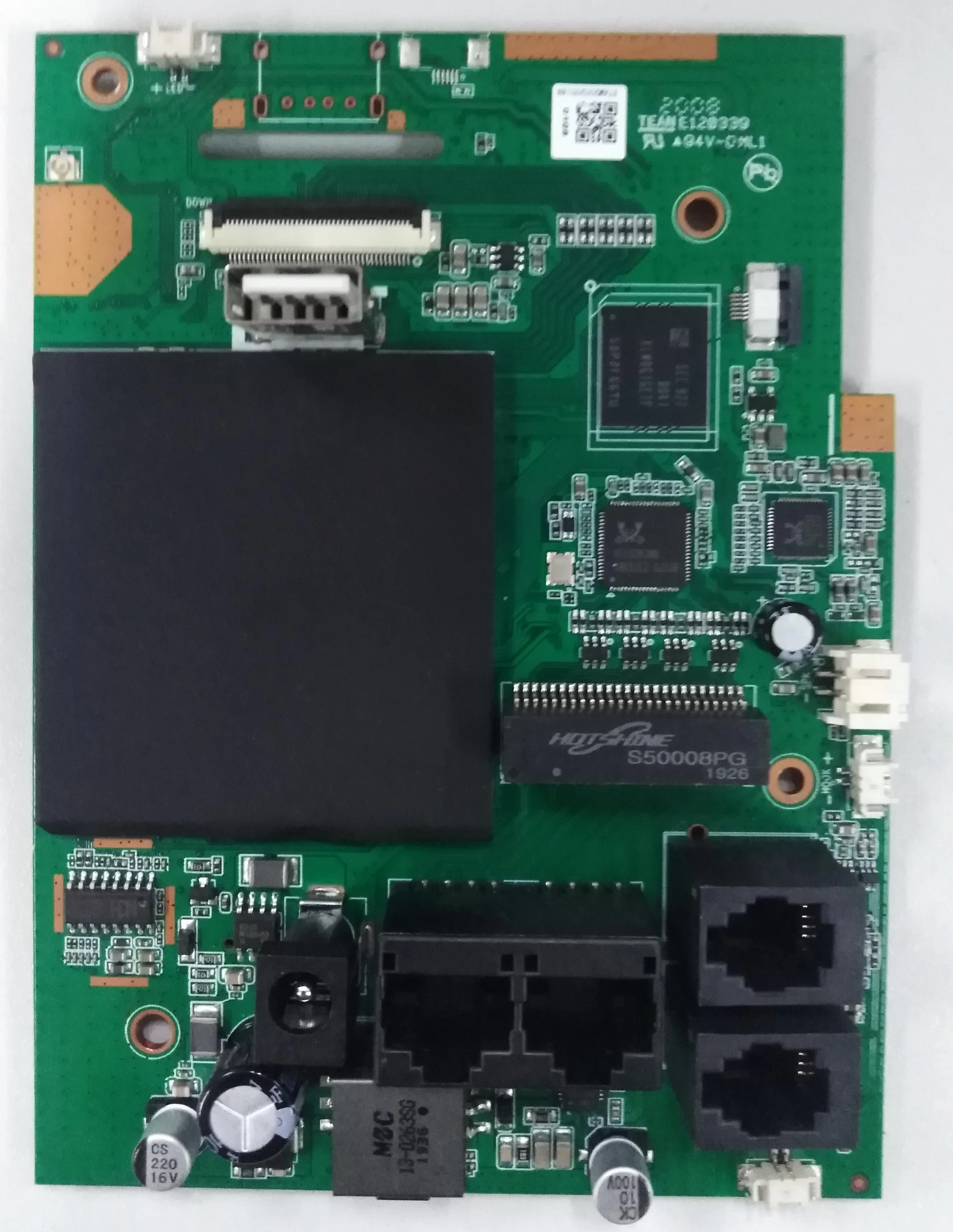 BMX7A SIP Android VOIP mainboard appearance with dual Ethernet ports, power input, and multiple expansion connectors