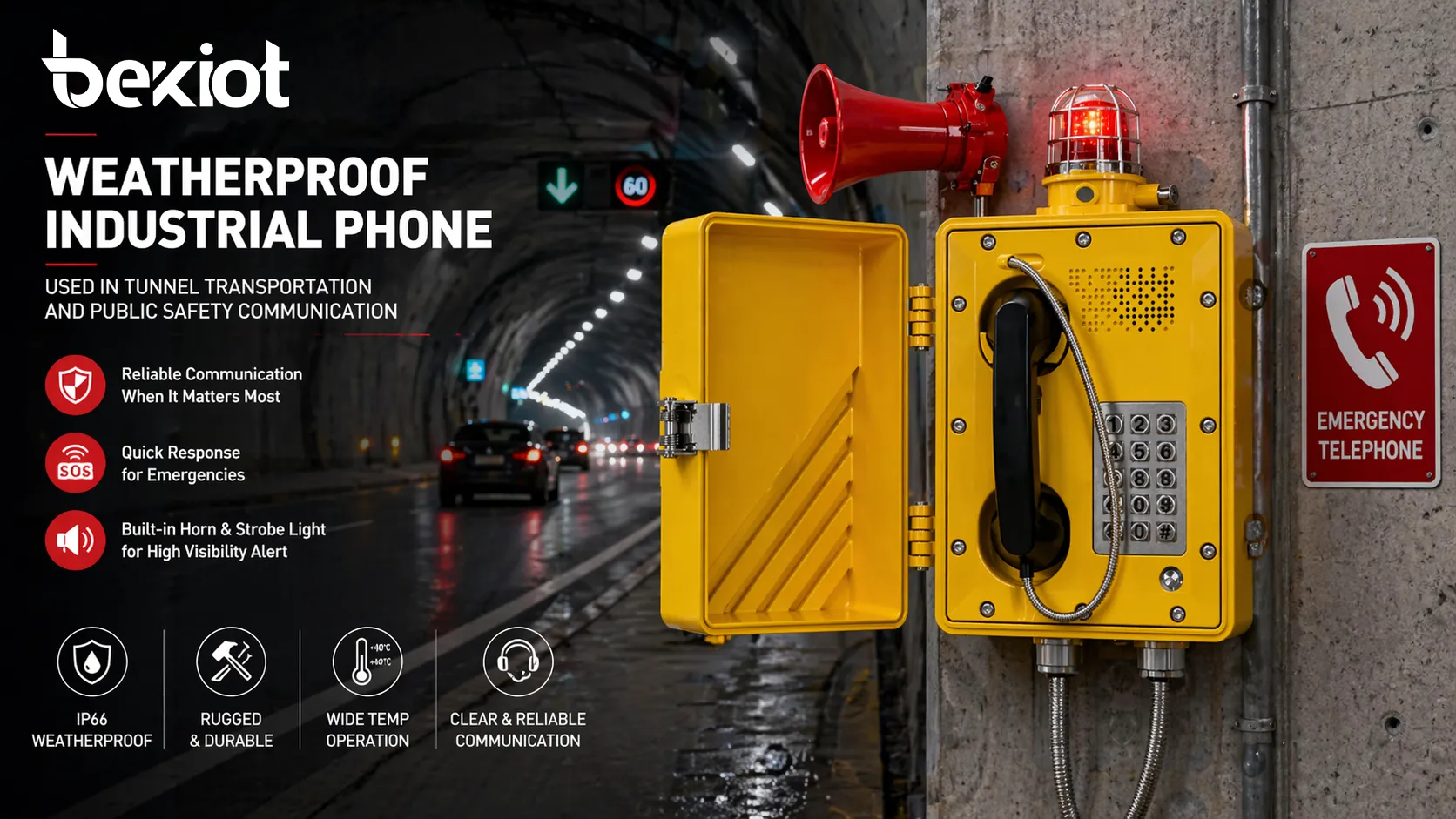 Weatherproof industrial phone used in tunnel transportation and public safety communication