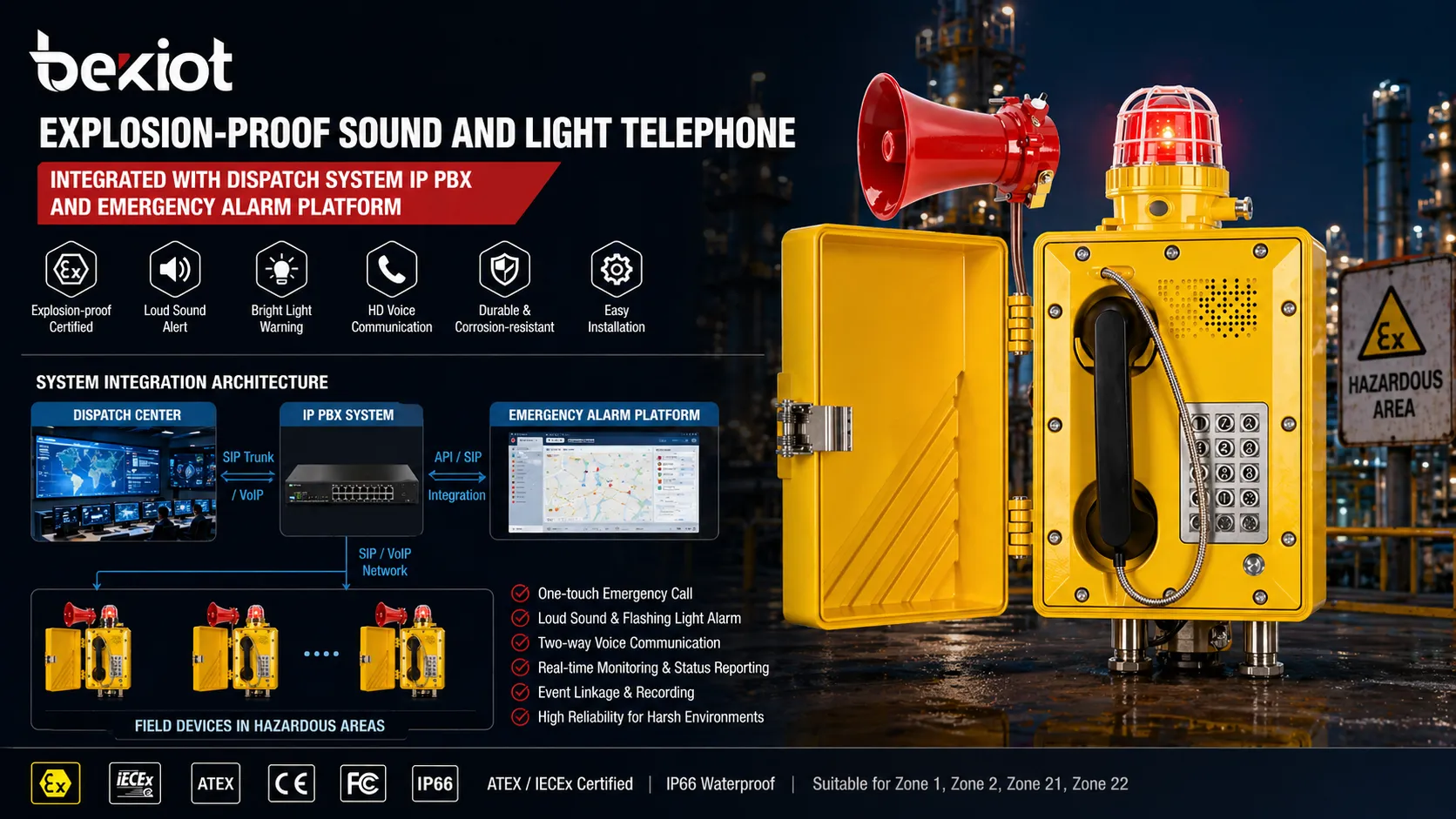 Explosion-Proof Sound and Light Telephone for Emergency Alarm Integration