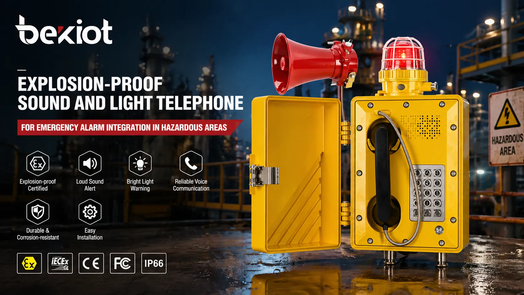 Explosion-proof sound and light telephone for emergency alarm integration in hazardous areas