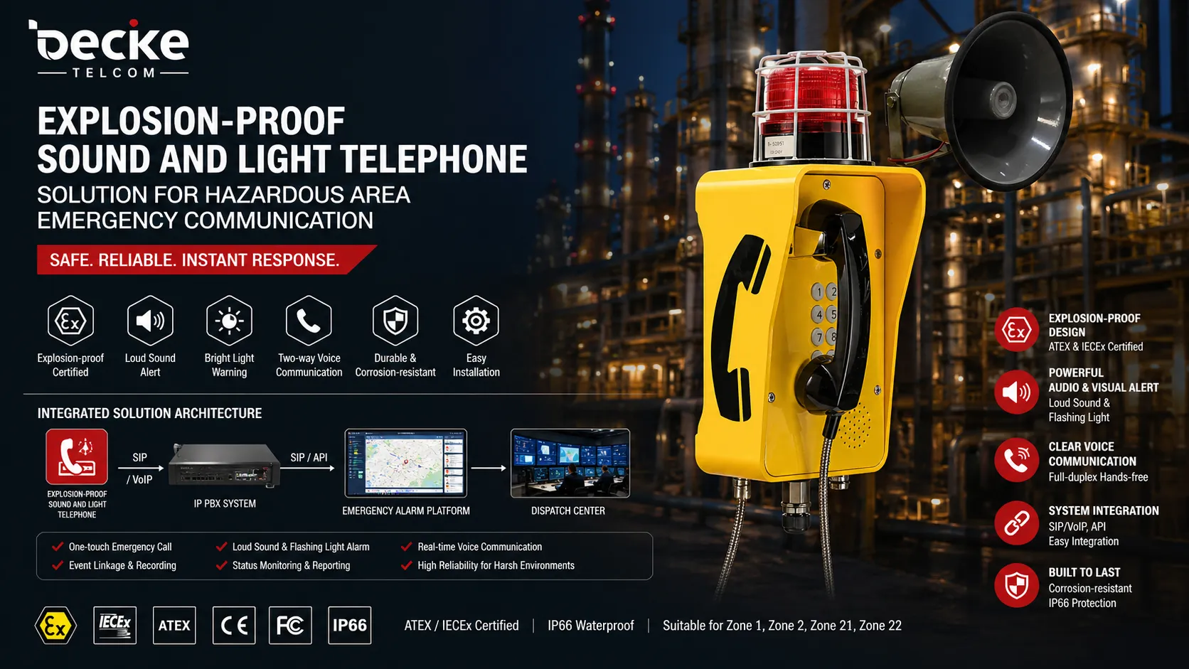 Becke Telcom explosion-proof sound and light telephone solution for hazardous area emergency communication