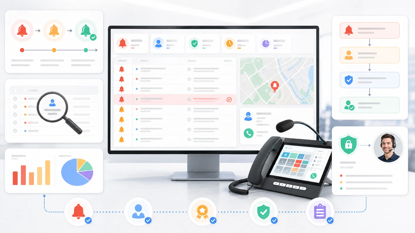 Alarm acknowledgment features showing visible alarm states, operator traceability, and response workflow tools
