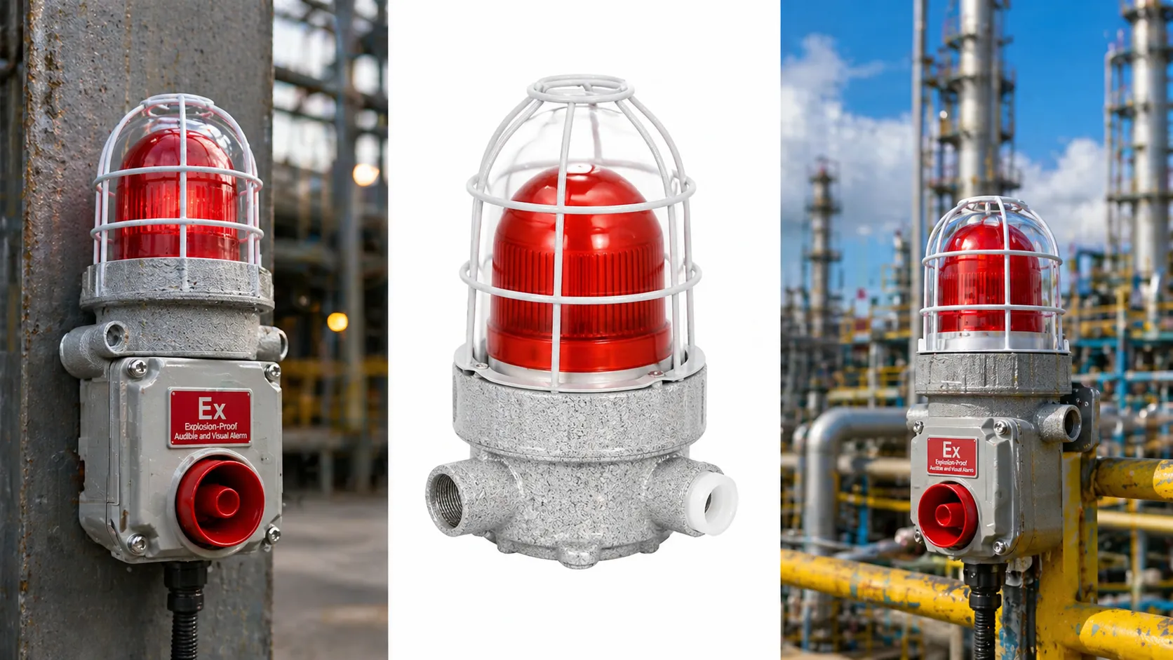 Explosion-proof sound and light alarm with AC220V DC24V AC36V voltage options for industrial control systems