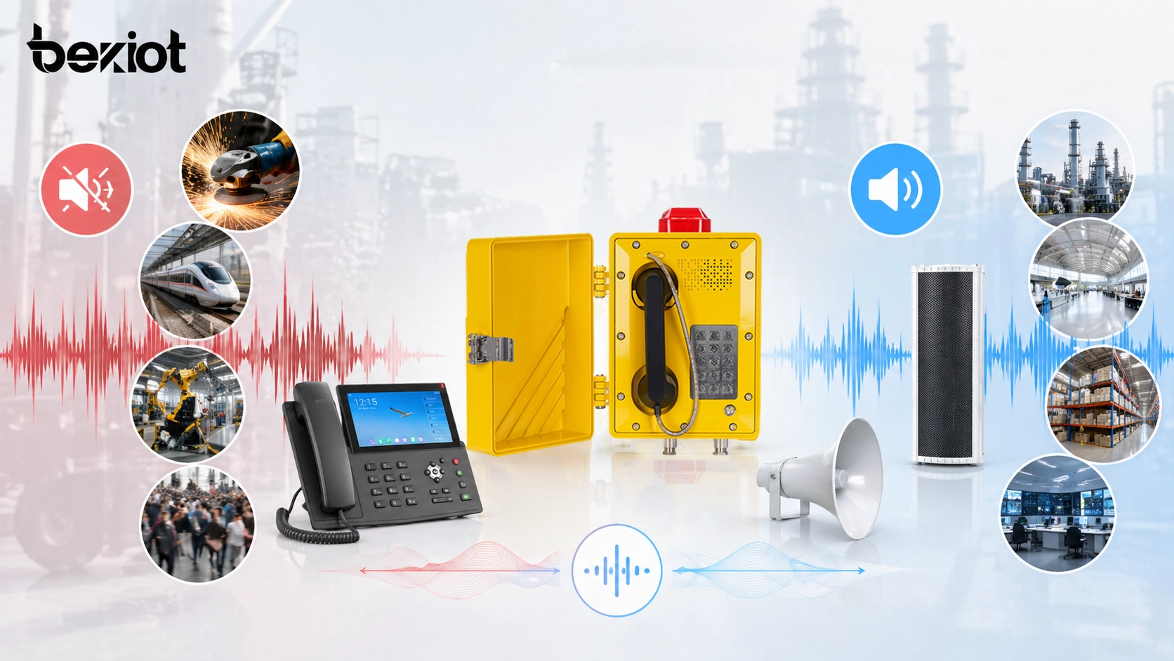 Acoustic Echo Cancellation improving hands-free voice clarity in a SIP intercom, dispatch console, and industrial phone communication scenario