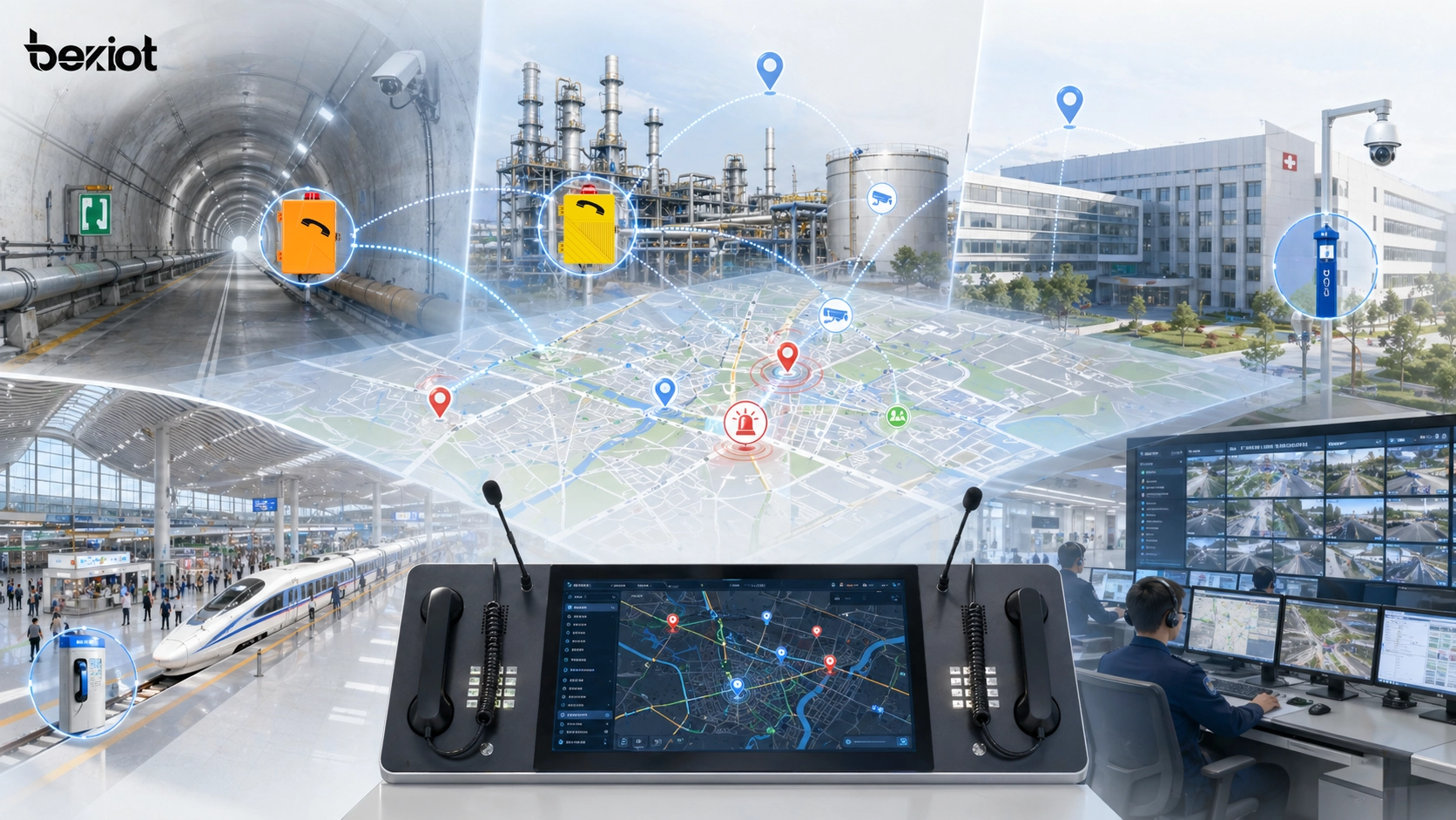 Map-based dispatching applications across tunnels, industrial sites, campuses, hospitals, transport hubs, and public safety control rooms