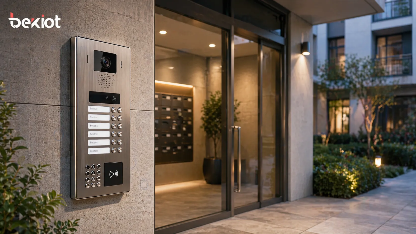 Wall intercom in a multi-tenant apartment building entrance