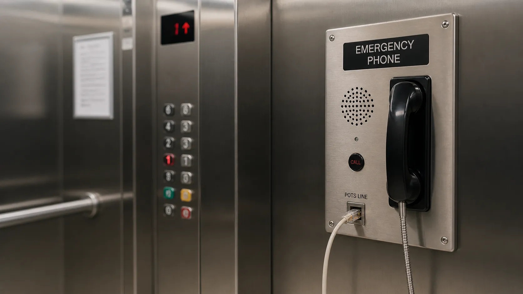Elevator emergency phone panel using a POTS line for reliable two-way communication