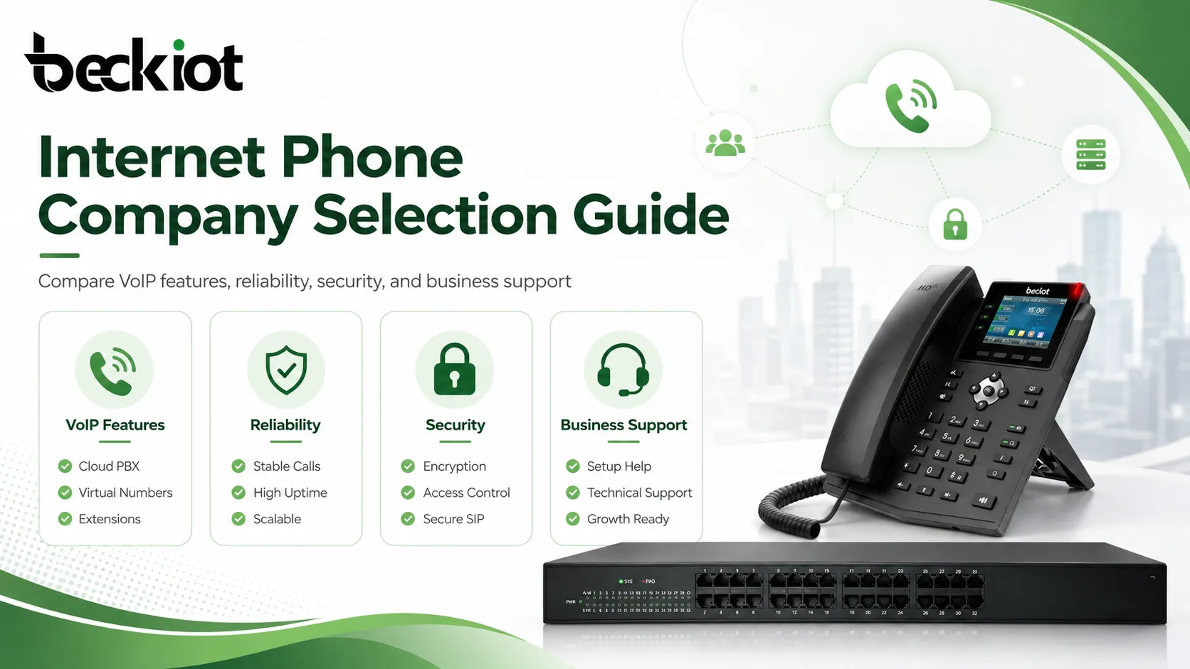 Internet phone company selection guide comparing VoIP features reliability security and business support