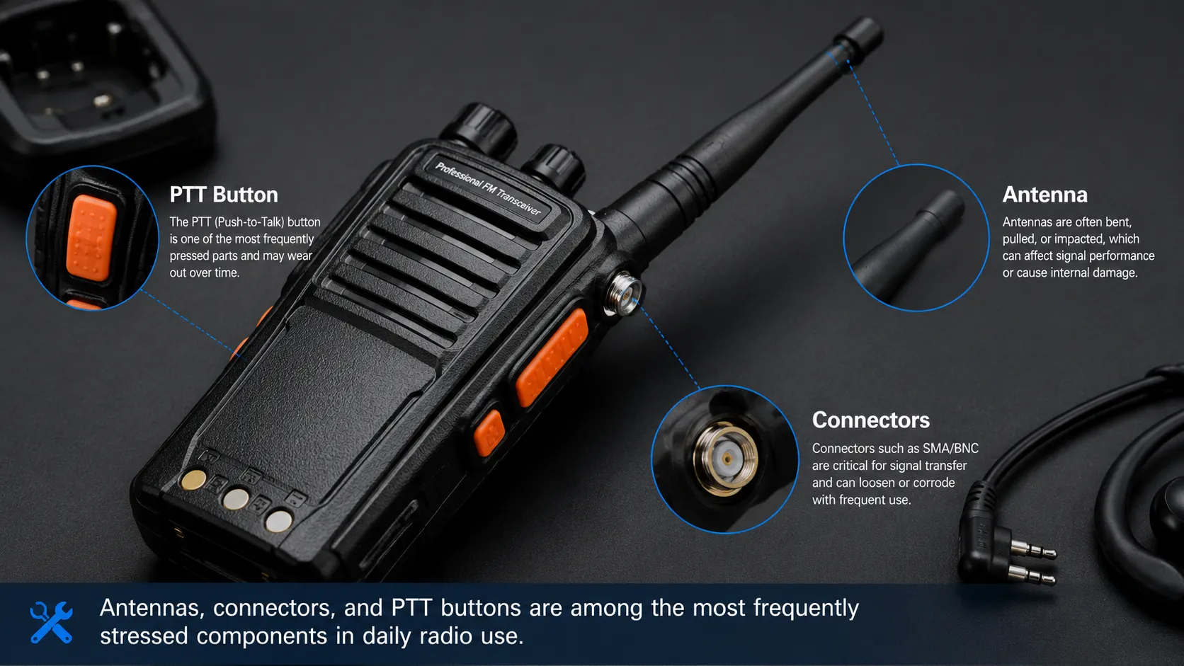 Field communication equipment including handheld radios used in industrial and emergency operations