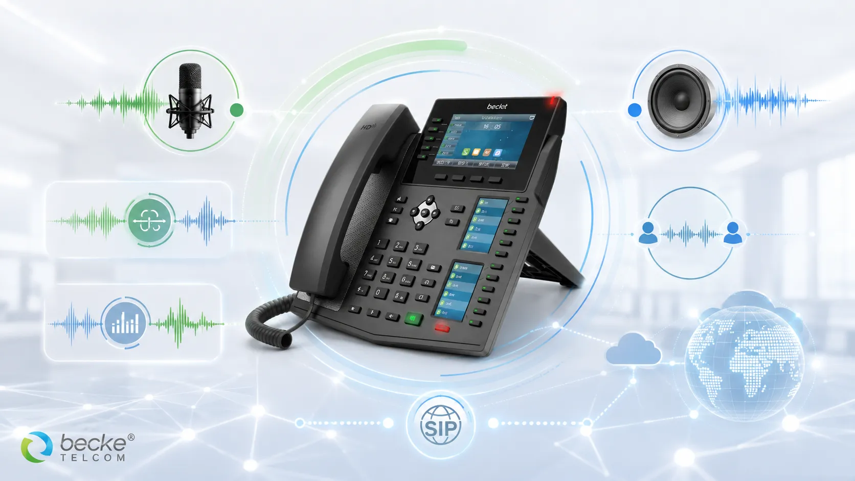 Hands-free calling audio processing with microphone speaker acoustic echo cancellation noise reduction and SIP voice transmission
