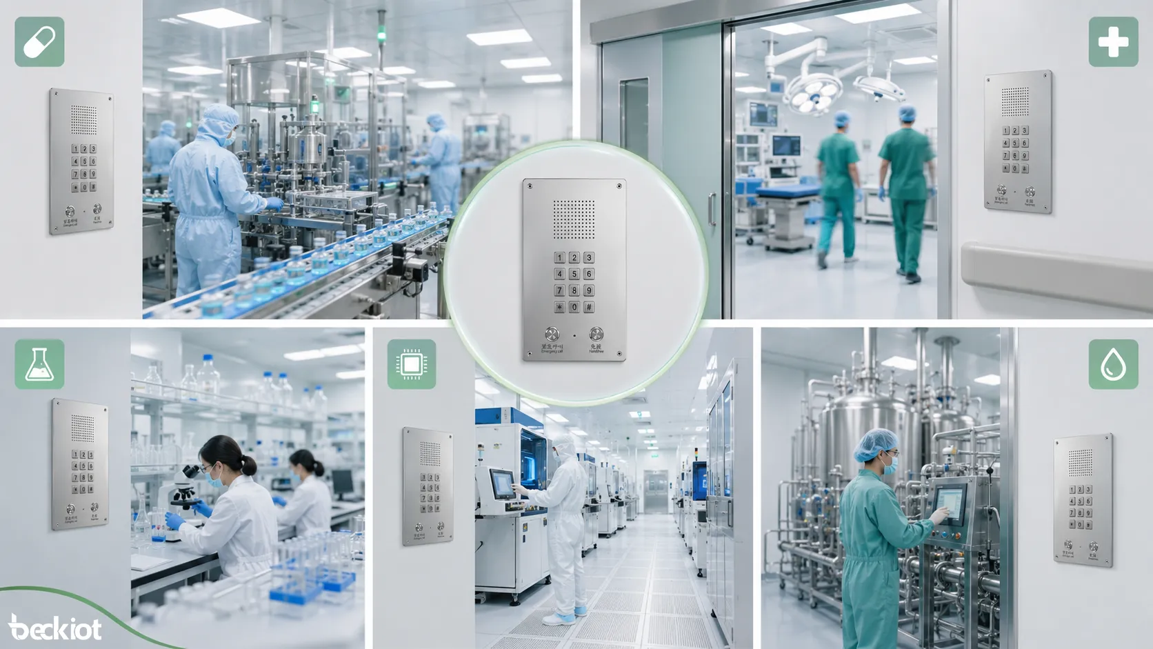 Clean room intercom applications in pharmaceutical workshops hospitals laboratories semiconductor plants and aseptic processing areas