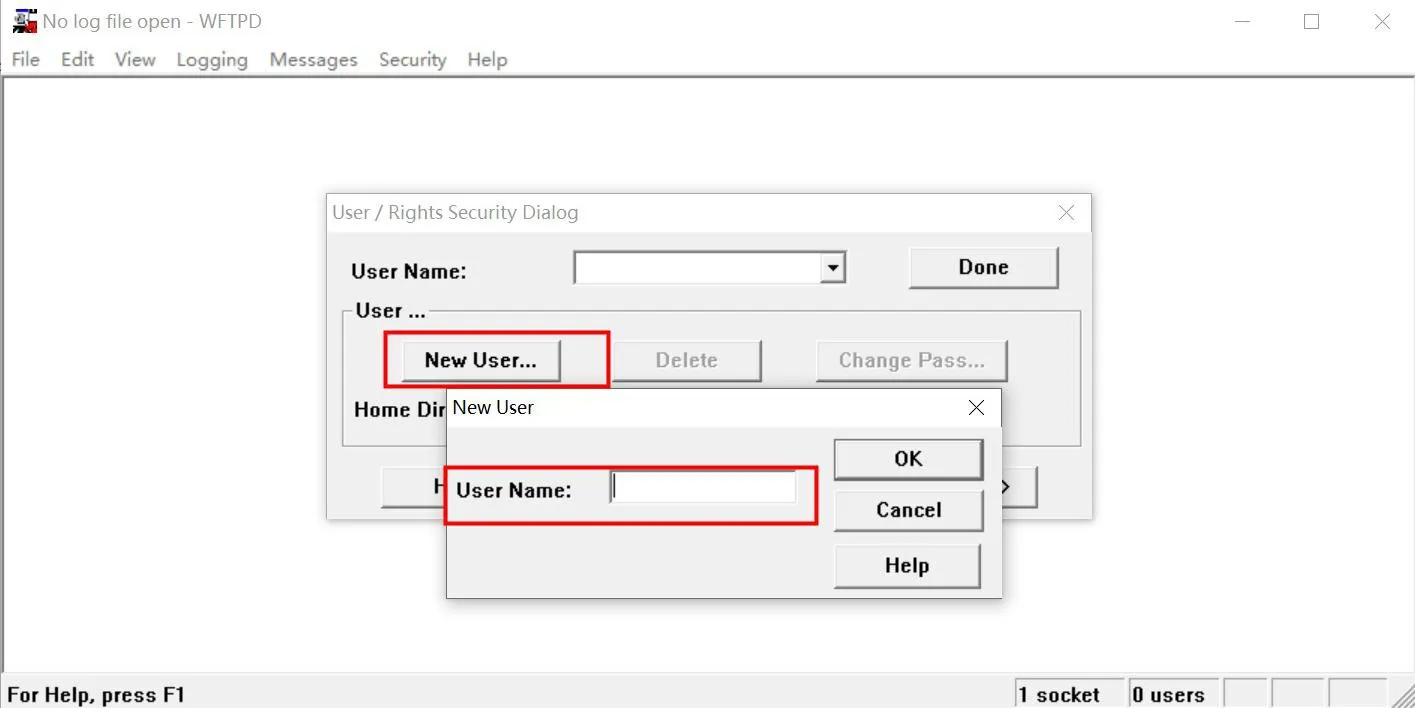 Create username and password for accessing the FTP server
