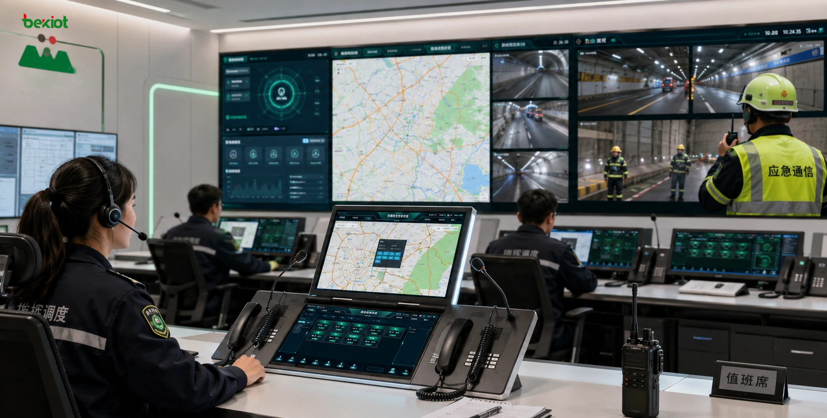 Command vehicle dispatch console connecting narrowband radio users in a tunnel with 4G 5G private network and satellite links
