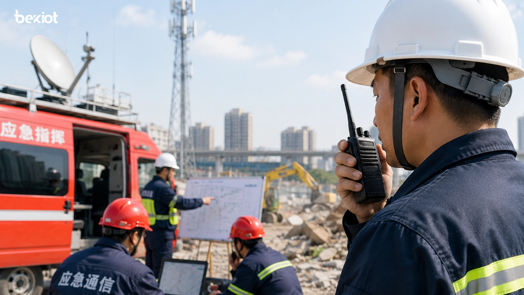 Rugged walkie-talkies used in construction industrial public safety and emergency response environments