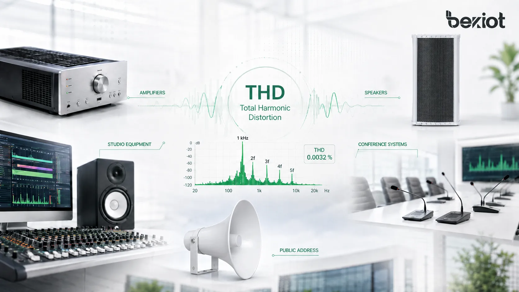Total Harmonic Distortion THD applications in amplifiers speakers studio equipment conference systems and public address audio
