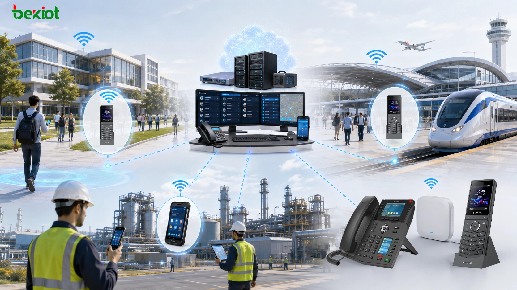 Wi-Fi phone deployment for campus transportation hub and industrial communication with SIP PBX dispatch and mobile terminals