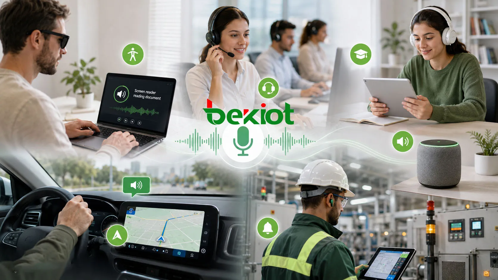 Text to Speech applications in accessibility screen readers IVR customer service e-learning navigation smart devices and industrial alerts
