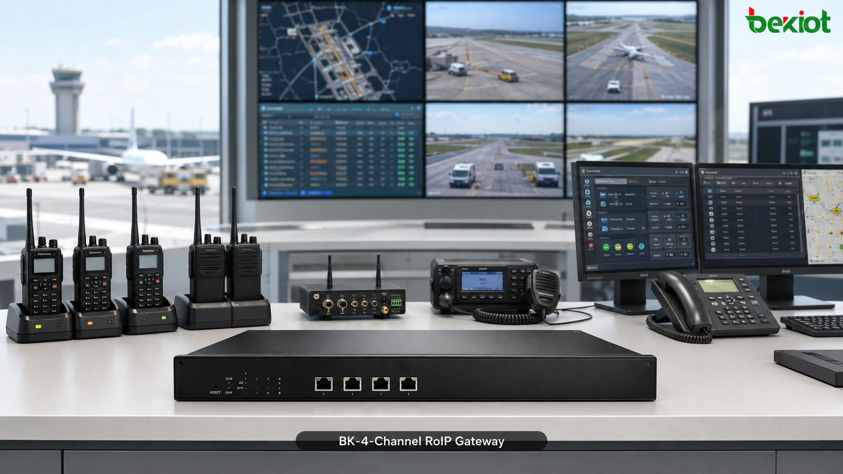 Cluster intercom gateway connecting airport handheld radios vehicle radios aviation radios and SIP dispatch platform
