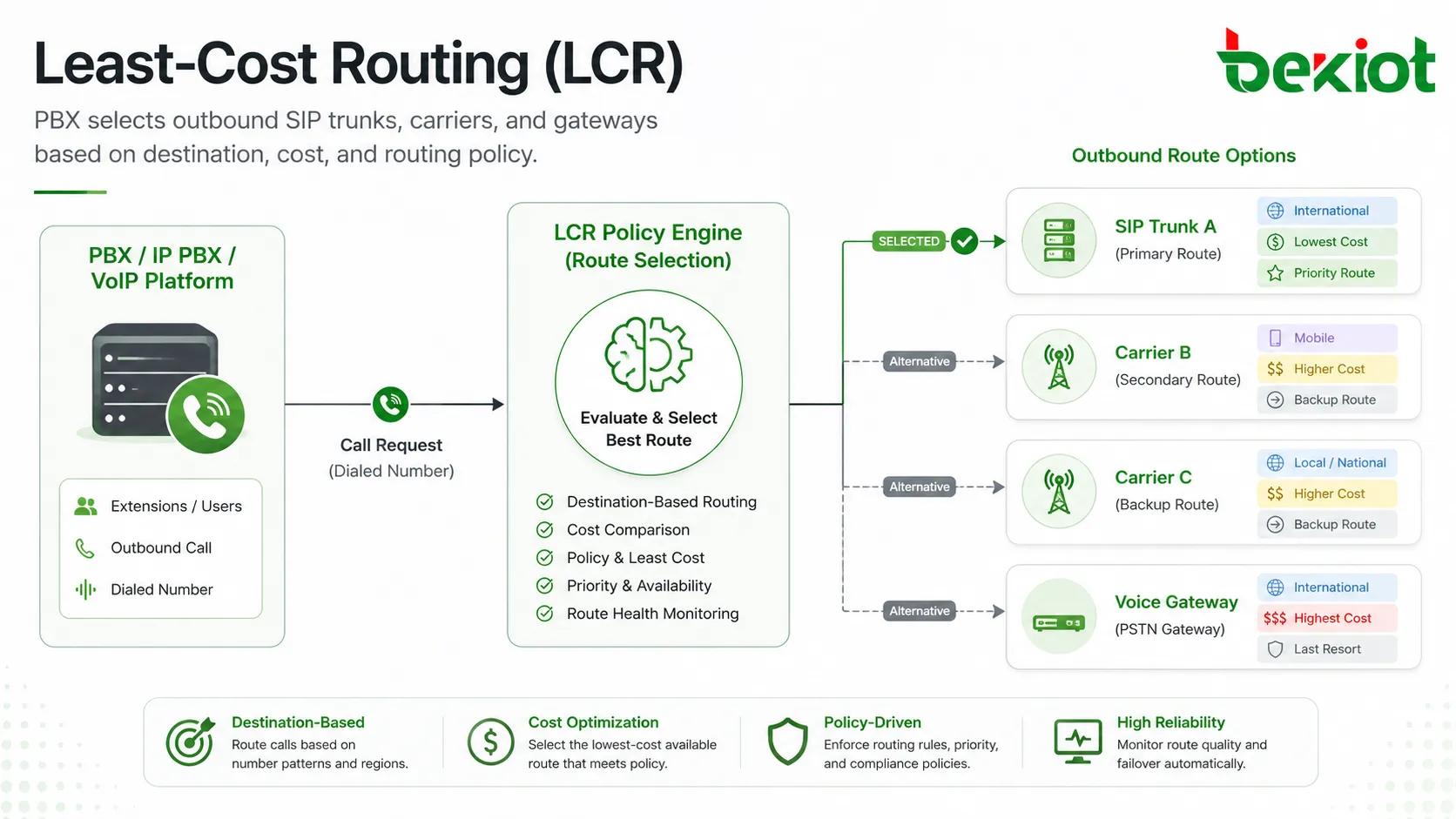 What is the Lowest Cost Routing (LCR) configuration strategy?
