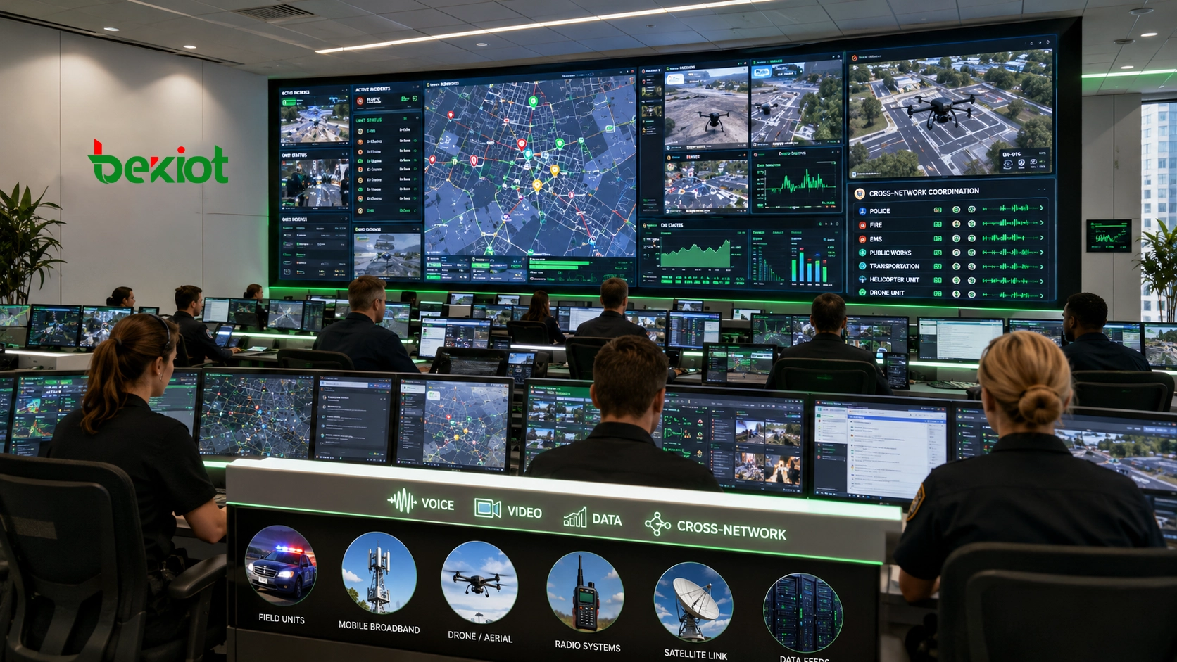 Mission-critical communication center using voice video data and cross-network coordination