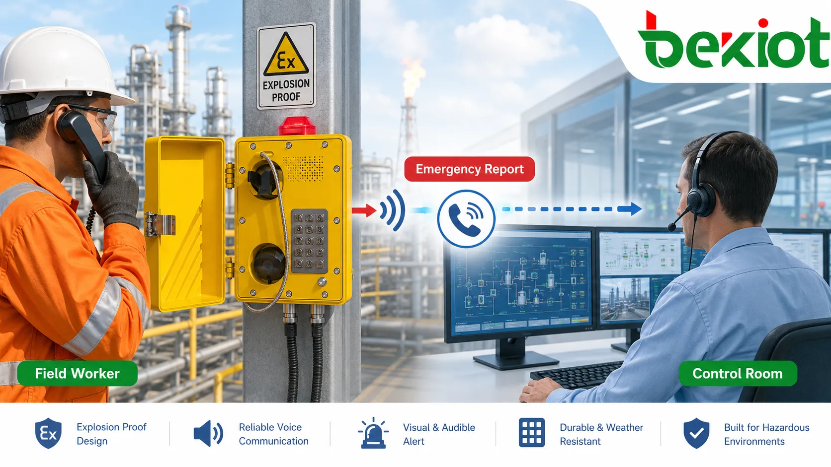 Explosion-proof call station supporting emergency reporting from field workers to the control room