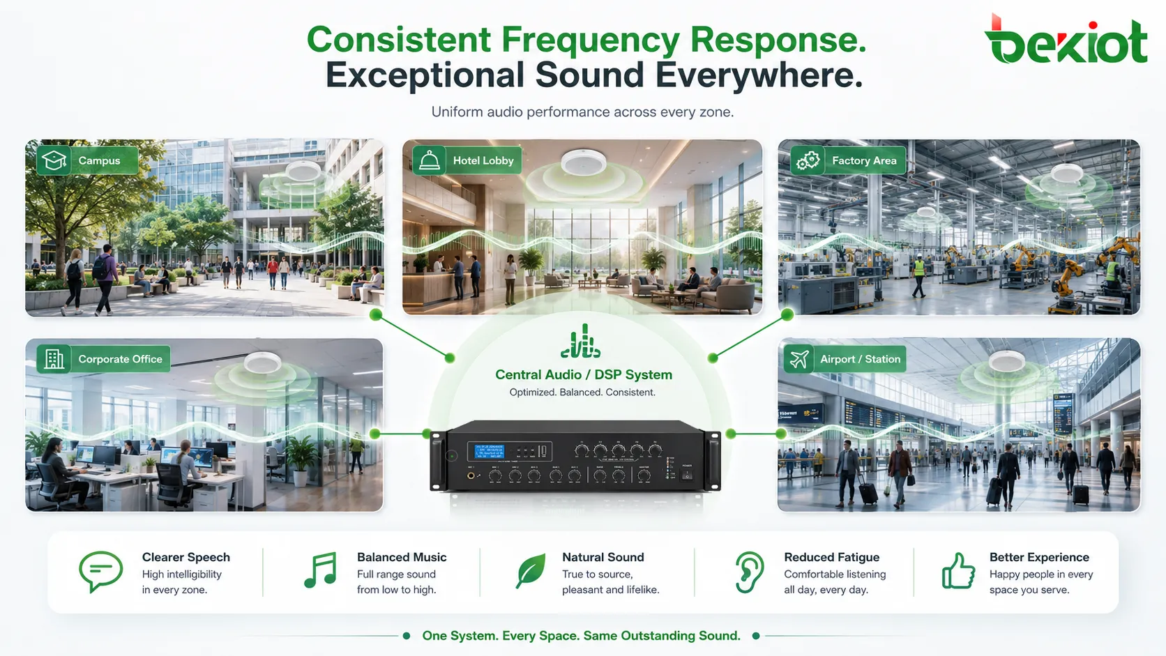 Frequency response audio benefits showing clearer speech balanced music natural sound reduced fatigue and improved listening experience