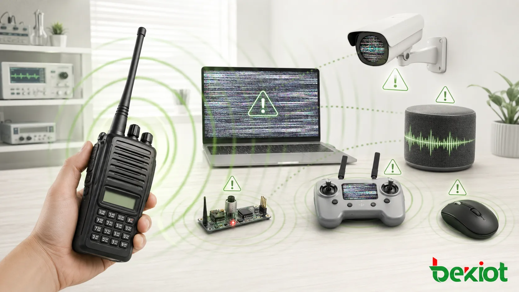 High power handheld radio causing RF interference to computer camera sensor audio device drone controller and wireless mouse